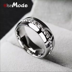 ELSEMODE  Titanium Stainless Steel CZ Stone Ring